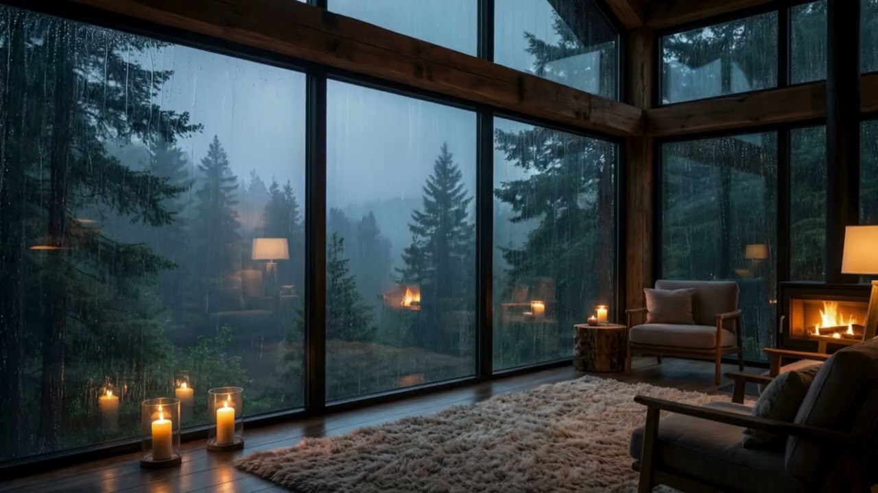 Safe Inside the Storm 🌲🌧 | Glass House in the Forest Rain Ambience (4K)