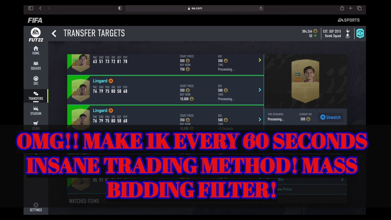 OMG!! MAKE 1K EVERY 60 SECONDS INSANE TRADING METHOD! MASS BIDDING FILTER! FIFA 22 TRADING TIPS!