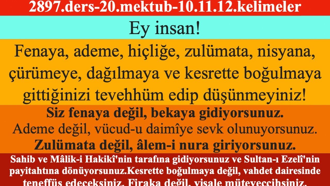 2897. ders - 20.mektub-10.11.12.kelimeler