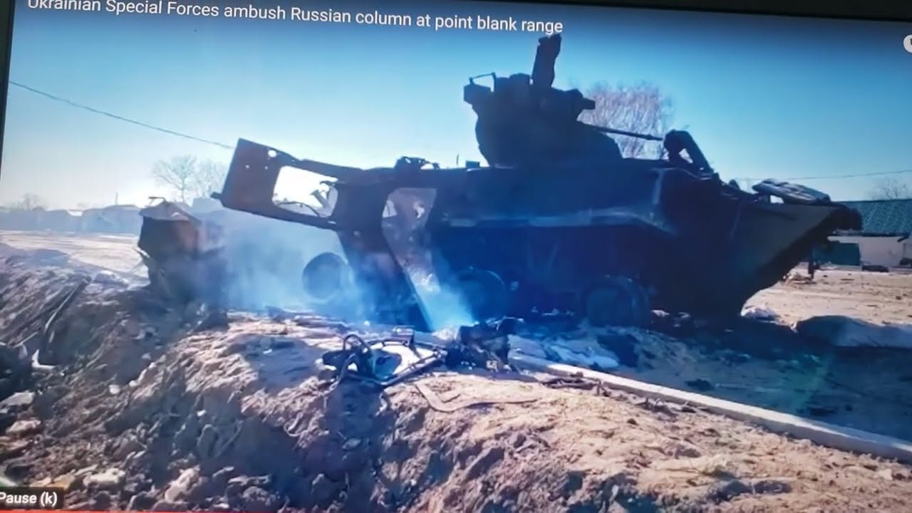 Ukrainian special forces ambush Russian column at Point blank range at 0.25 playback speed.