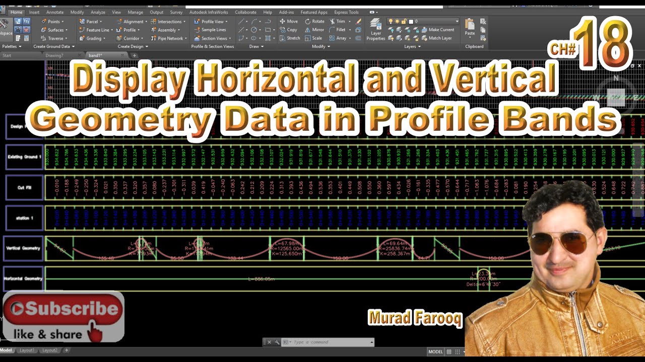 Display Horizontal and Vertical Geometry Data in Profile Bands AutoCAD Civil 3D. Ch#18
