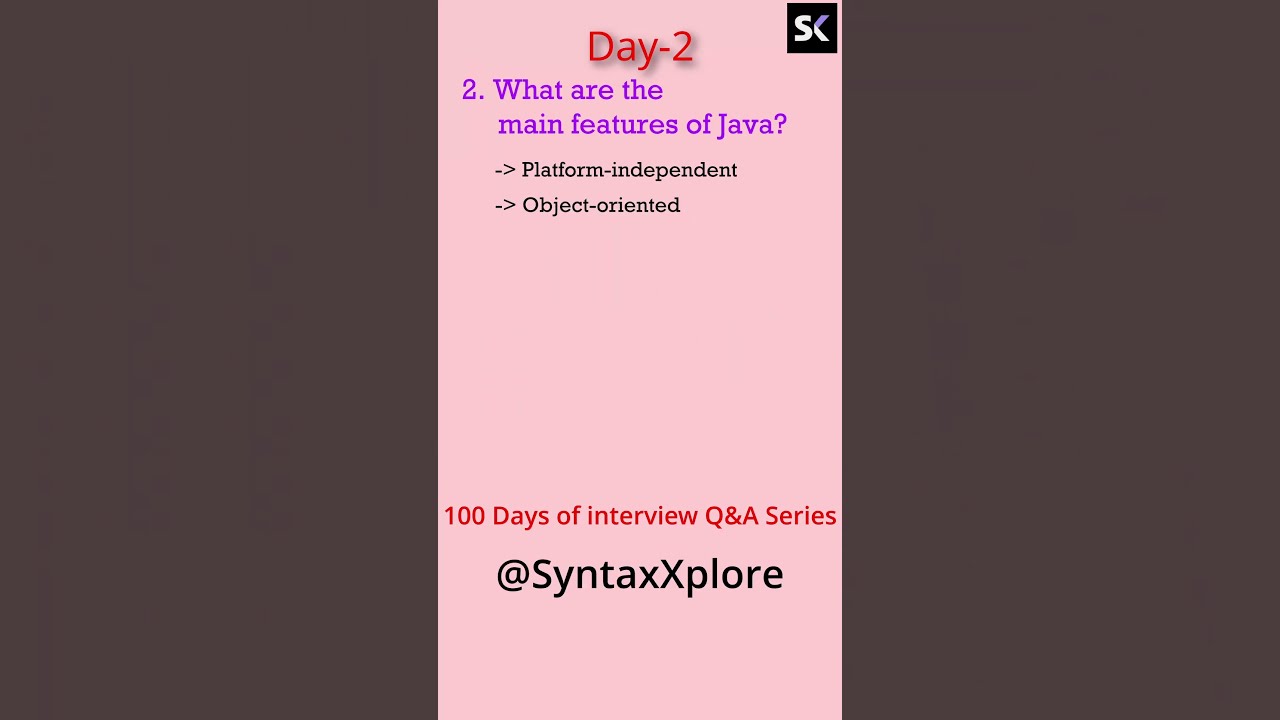 What are main features of Java?  By Syntax Xplore | #javainterviewquestions #javaforfreshers #shorts