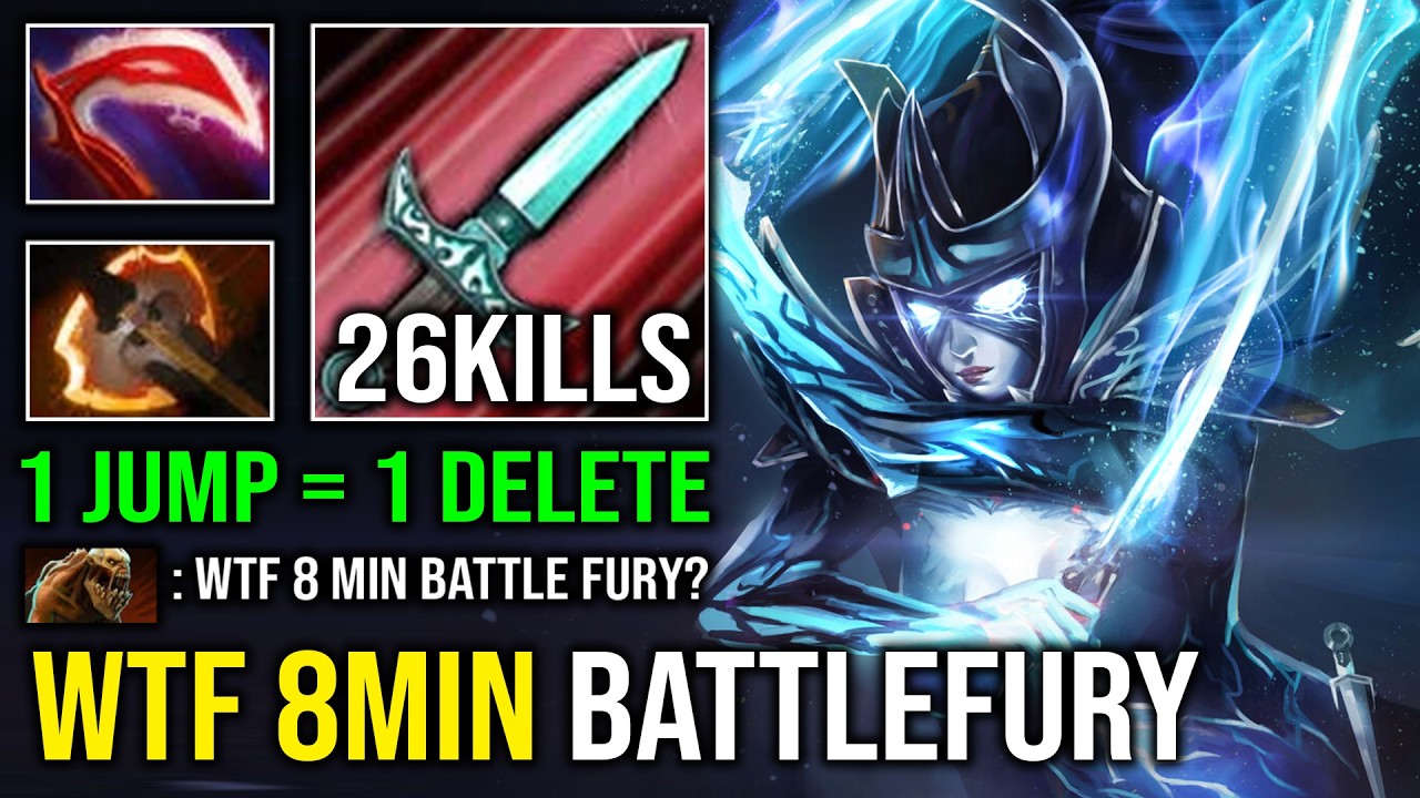 WTF 8MIN BATTLEFURY 1 Jump = 1 Delete Unlimited Crit Instant Destroy Phantom Assassin Dota 2
