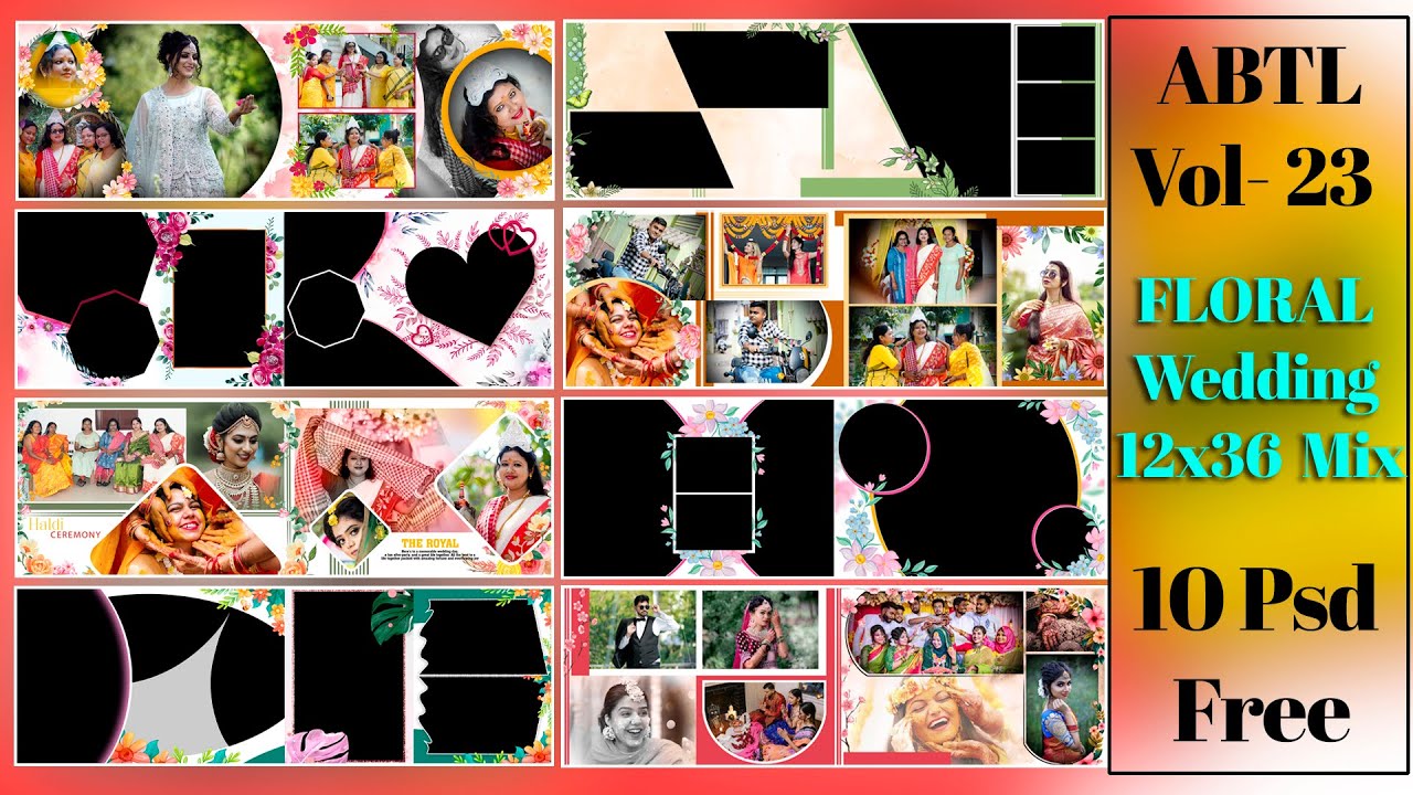 10 FLORAL 12x36 wedding album design psd files free download 2024 | ABTL VOL-23