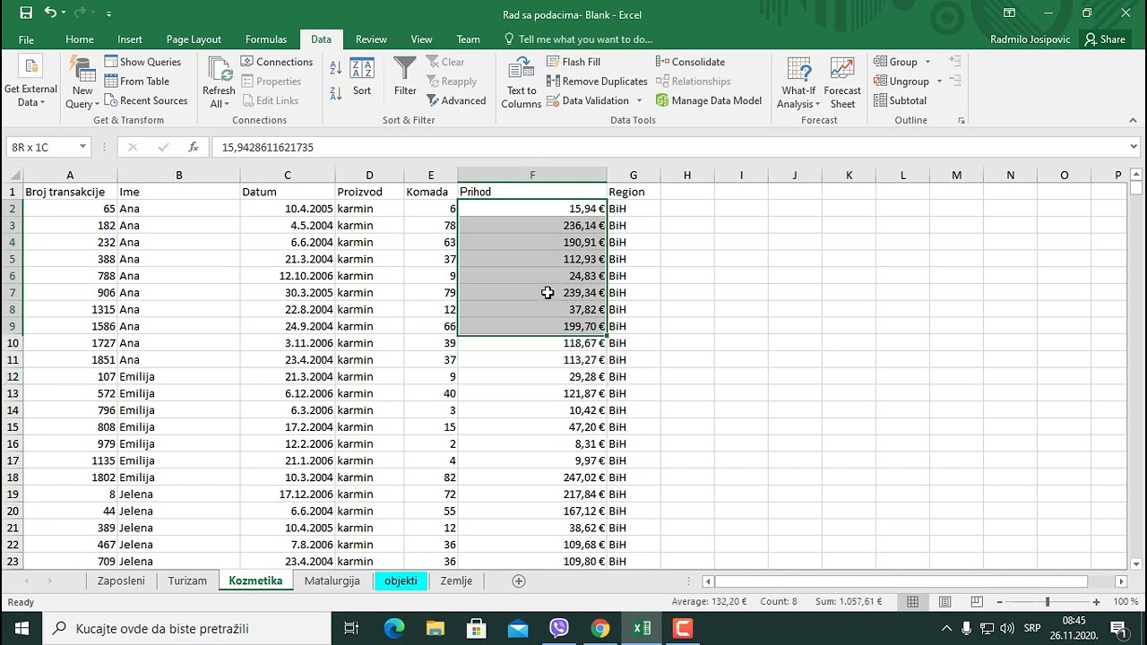 MS Excel   sortiranje i međuzbirovi