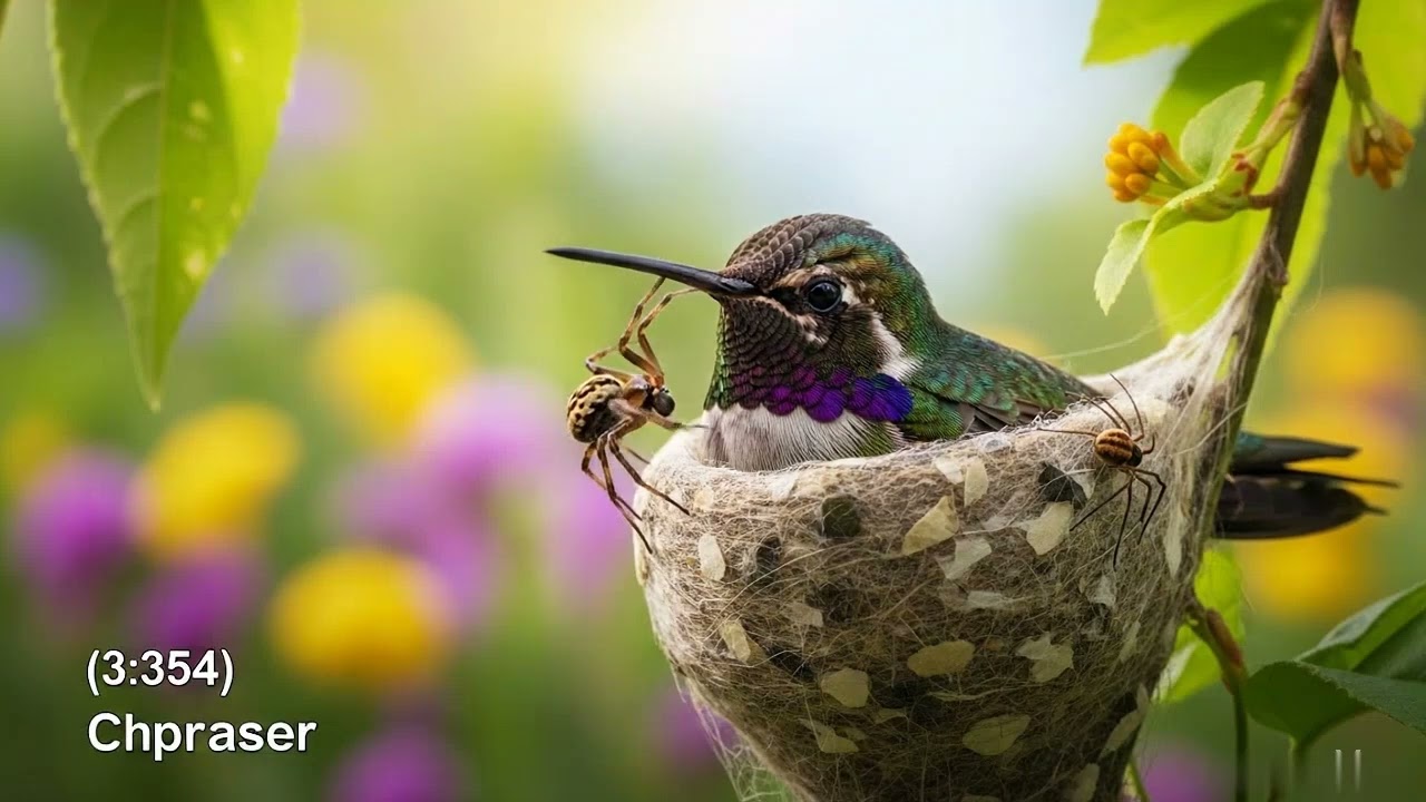 A little bird bring spider to it's nest,