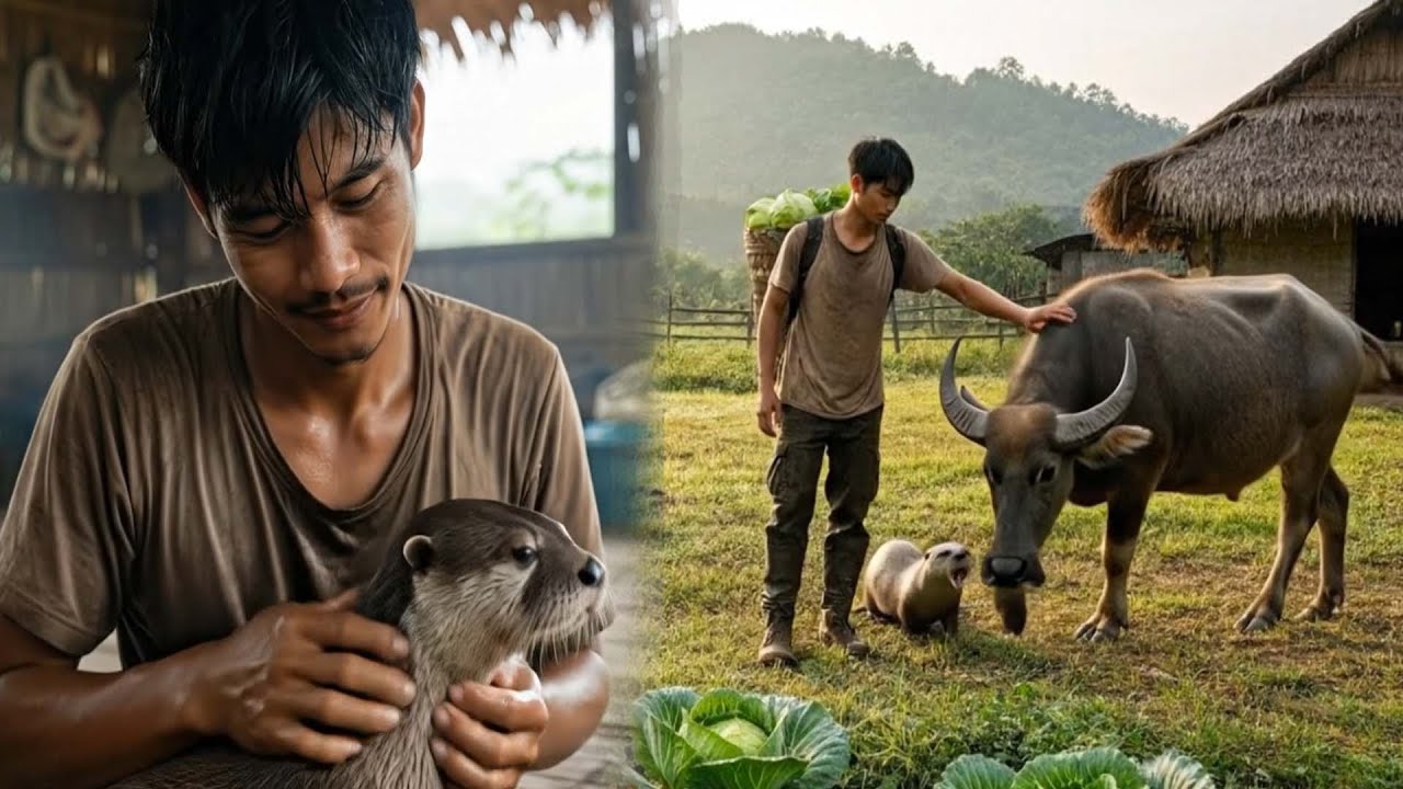 The otter and the man harvested vegetables together and took them to the market to sell for money.