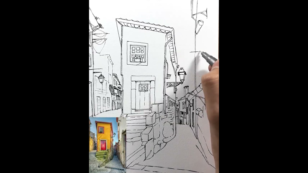 Vintage Town Drawing Tutorial || Relaxing Drawing ASMR || 