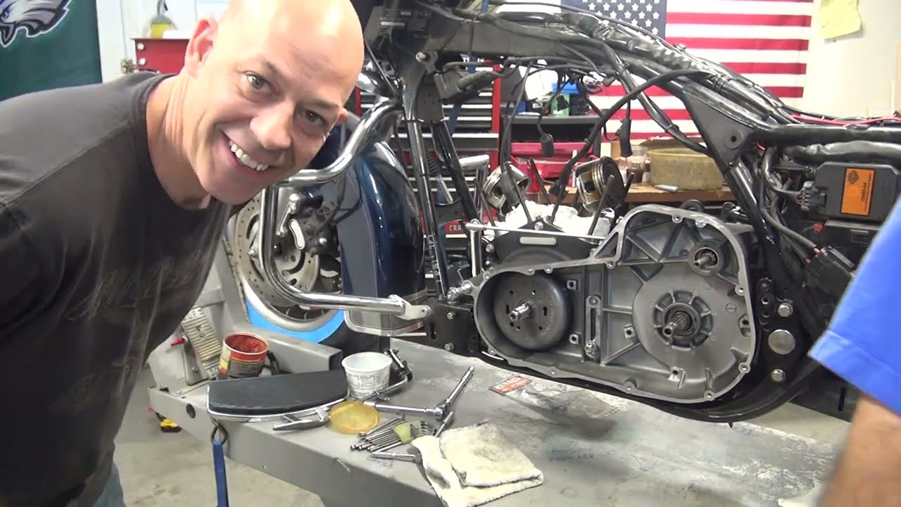 #171 2004 road turd topend trans rebuild rear belt change FLHT twincam touring harley tatro machine
