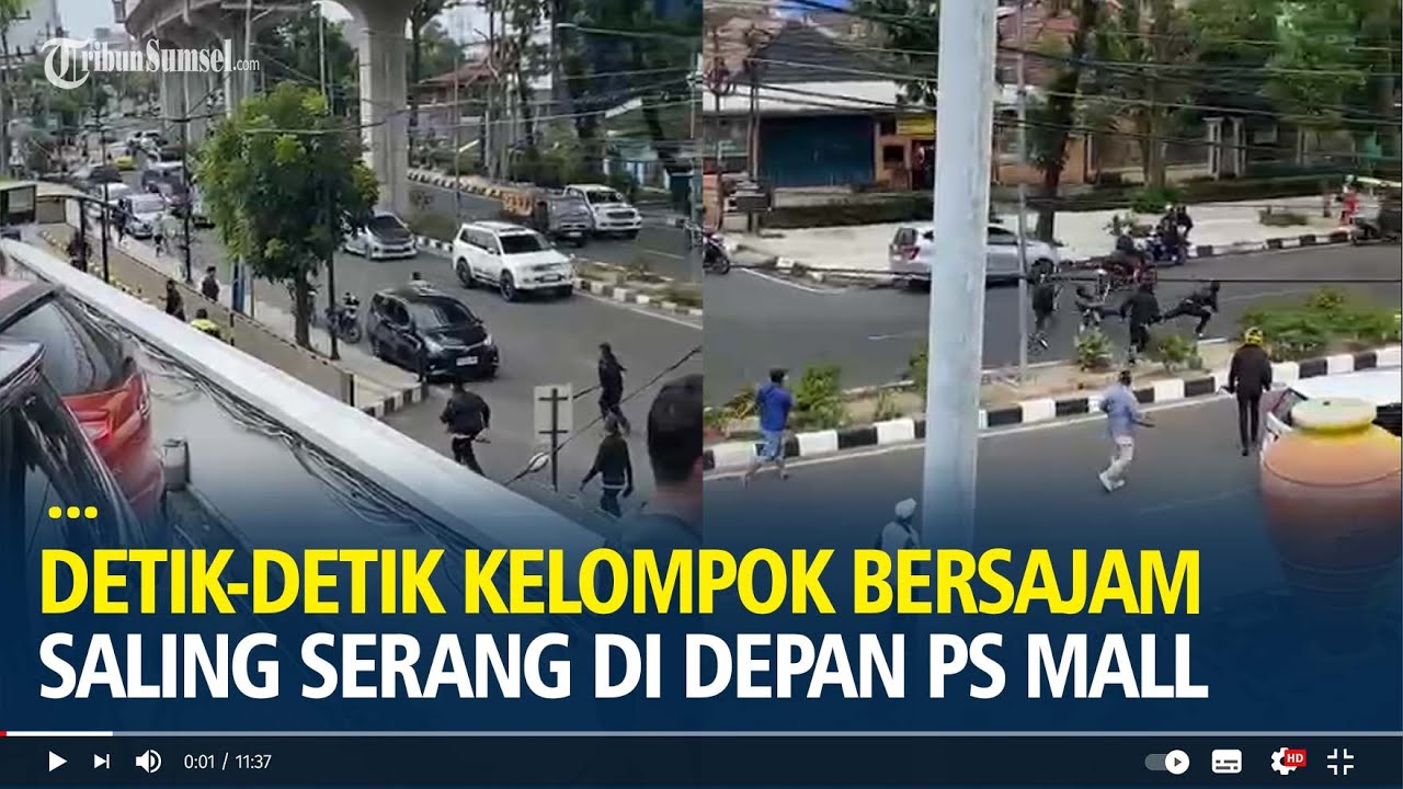 Detik-detik Mencekam Kelompok Bersajam Saling Serang di Jalan Angkatan 45 Palembang
