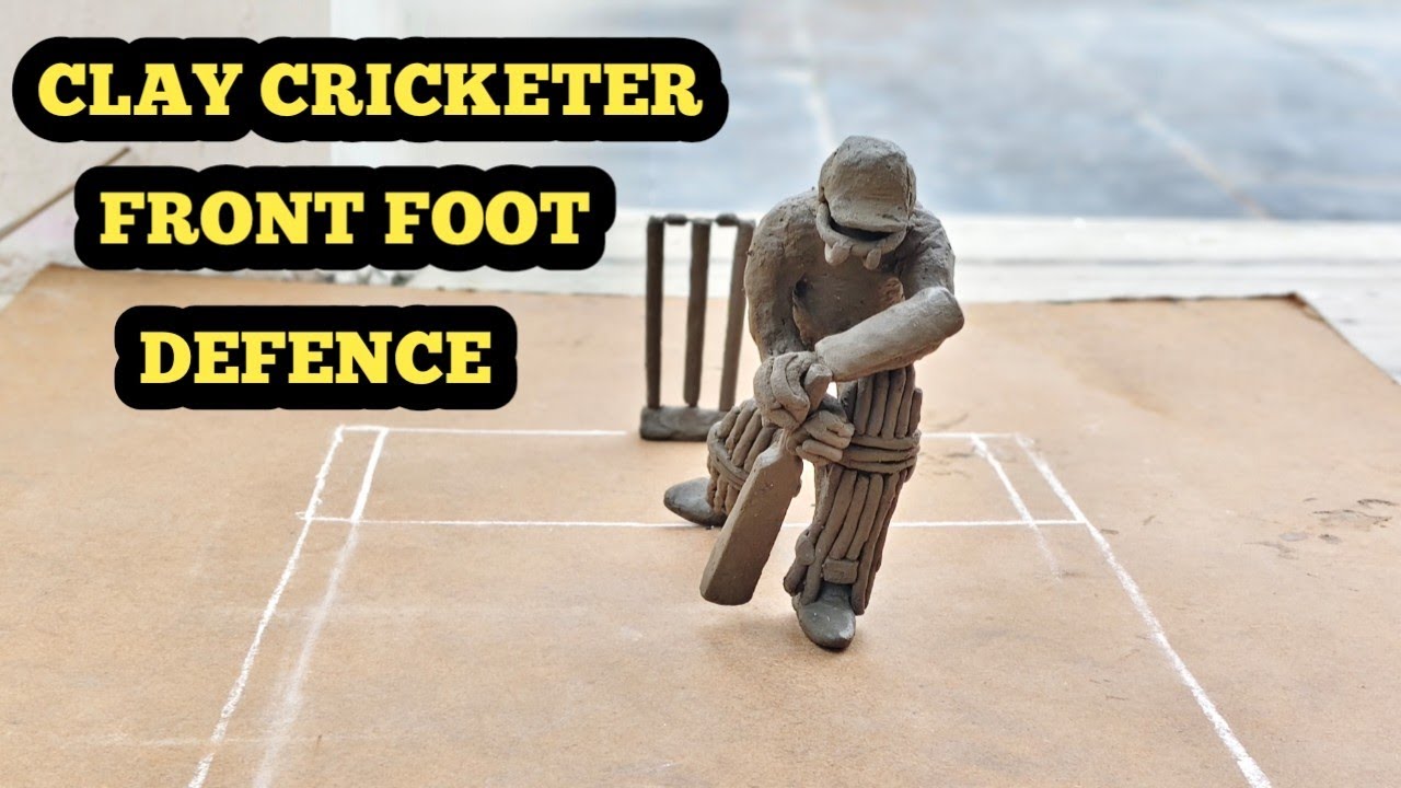 మట్టితో క్రికెటర్ తయారీ🏏|Right hand batsman|Front foot Defence shot |Clay cricket art telugu.