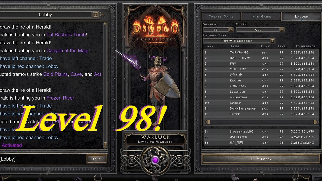 D2R Hardcore Ladder | TZ's till 99!! | Azurewrath Warlock Build! #d2rladderstart #d2resurrected #d2r