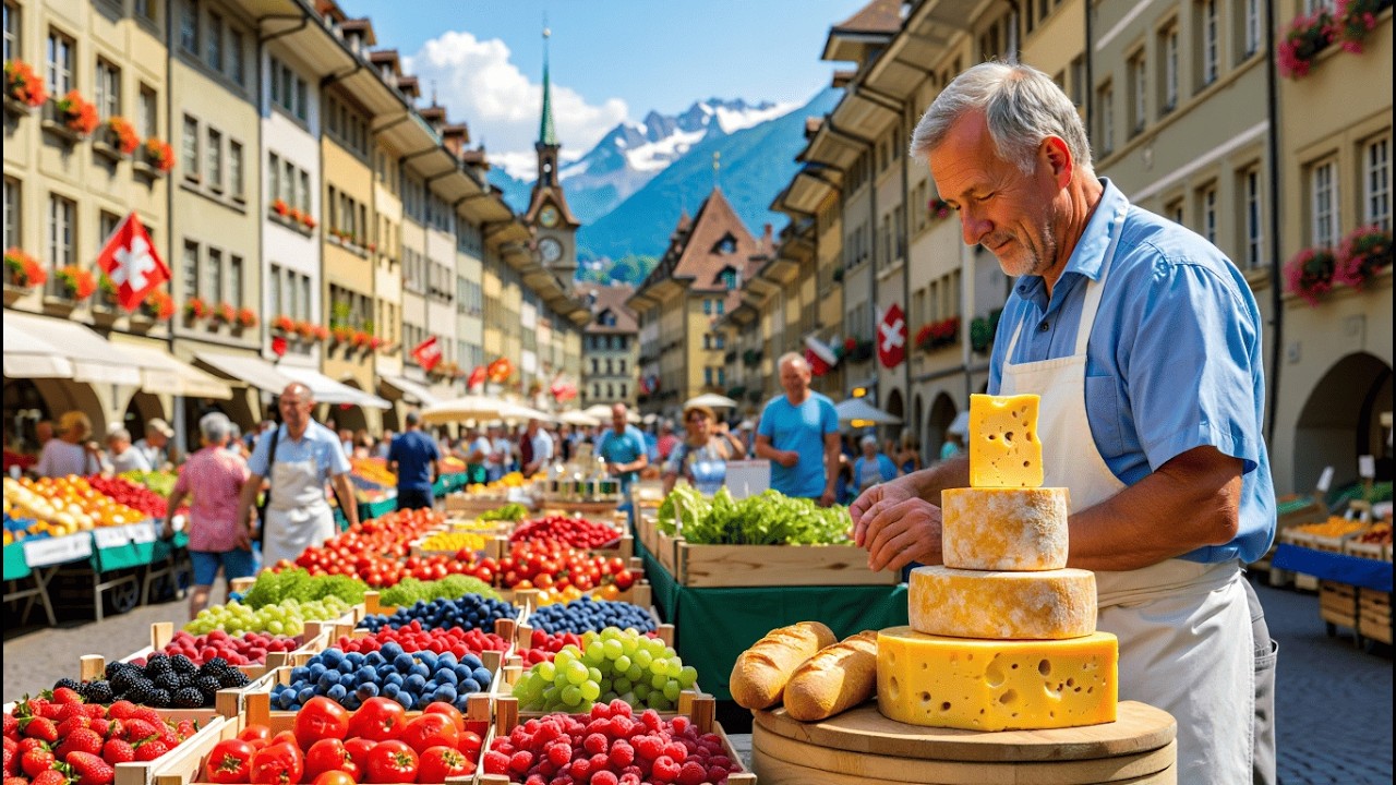 ORGANIC FARMERS MARKET PARADISE 🌸 LUCERNE SPRING MORNING WALKING TOUR IN SWITZERLAND 4K