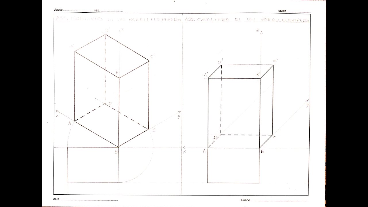 Assonometria isometrica e cavaliera di un parallelepipedo