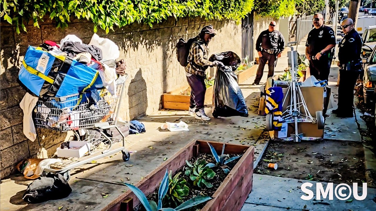 Police Oversee Removal of Homeless Belongings, Shopping Cart Destroyed During Cleanup Operation