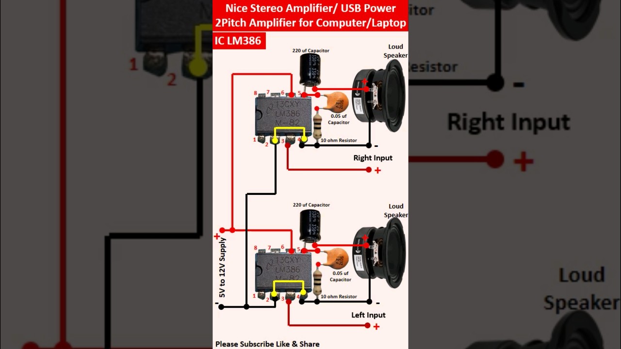 Stereo Amplifier Using LM386 || USB Power 2 Pitch Stereo Audio Amplifier for Computer Laptop