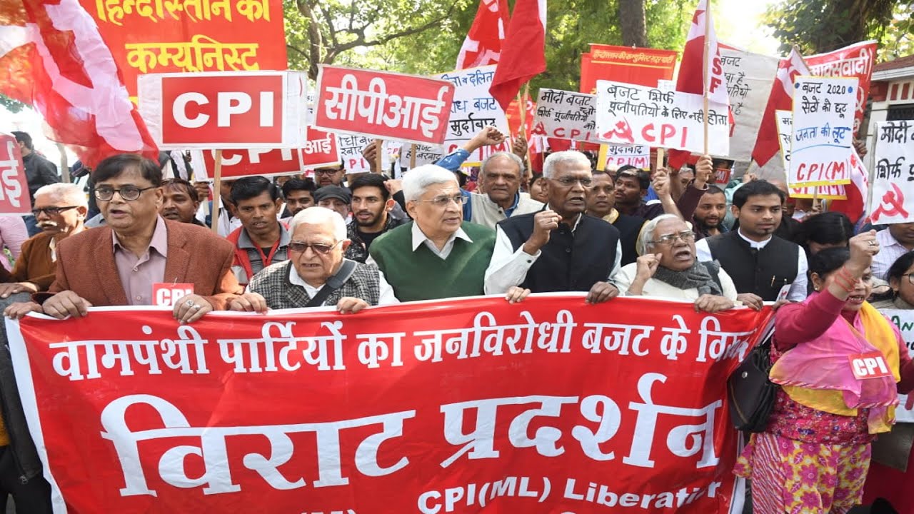 New Delhi: CPI(M) members hold a protest  march against Union Budget