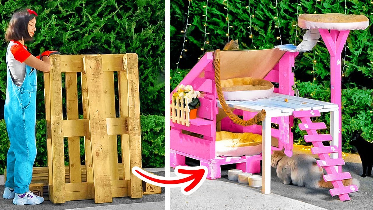 CÓMO HACER UNA LINDA CASITA PARA GATOS USANDO PALLETS | INCREÍBLES CREACIONES PARA TU PATIO TRASERO