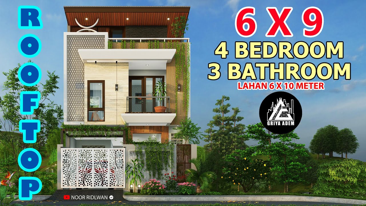 rumah split level 6x9 meter 4 kamar 3 toilet mushola rooftop di atas lahan 6x10 meter