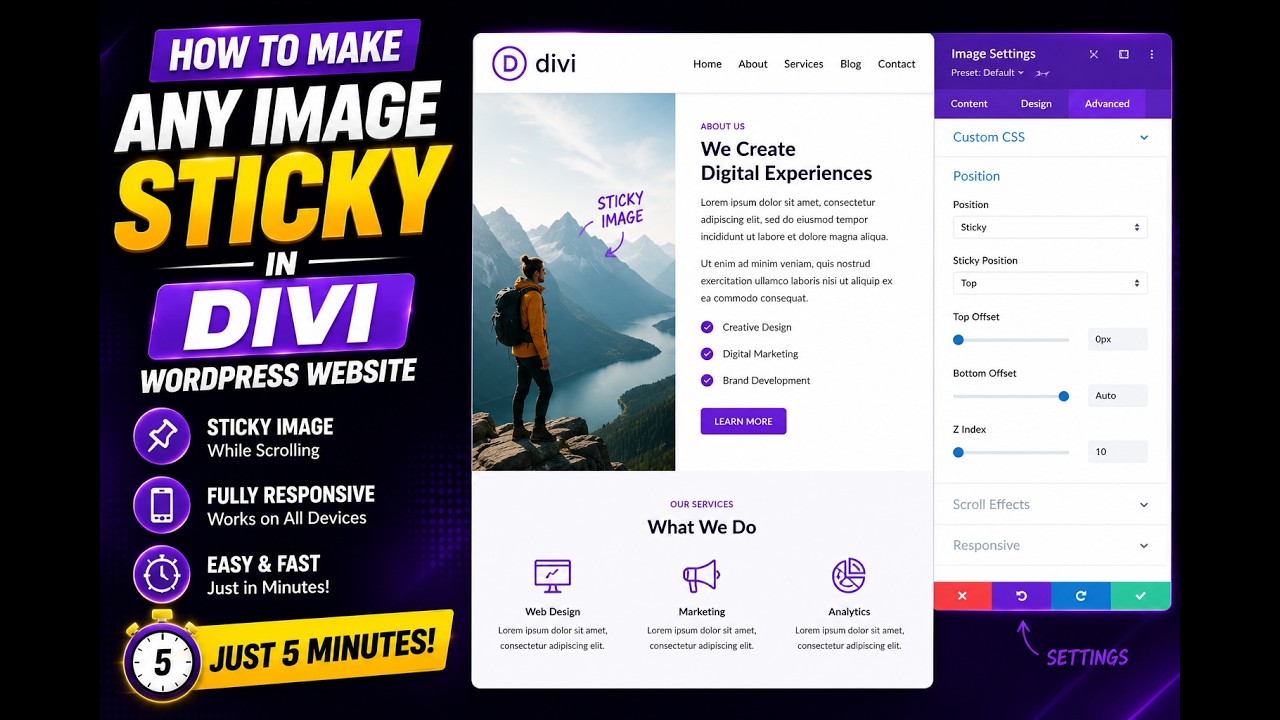 How to make any image sticky in divi wordpress website?