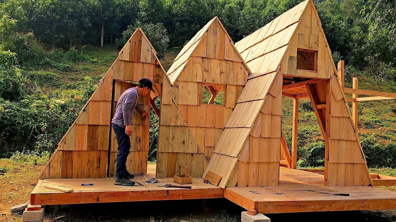 The Man Build Free cabin in the Forest | Built from Small in 90 Days.
