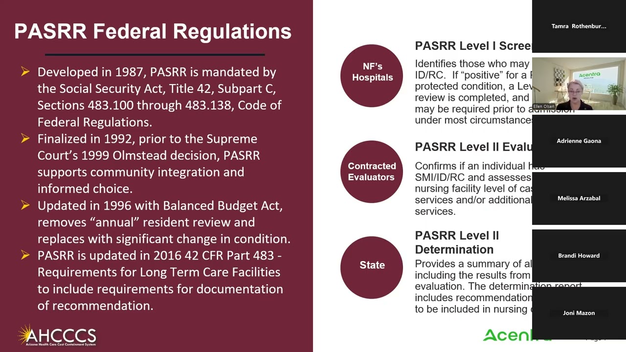 Arizona Preadmission Screening and Resident Reviews (PASRR) Level I and Level II Training