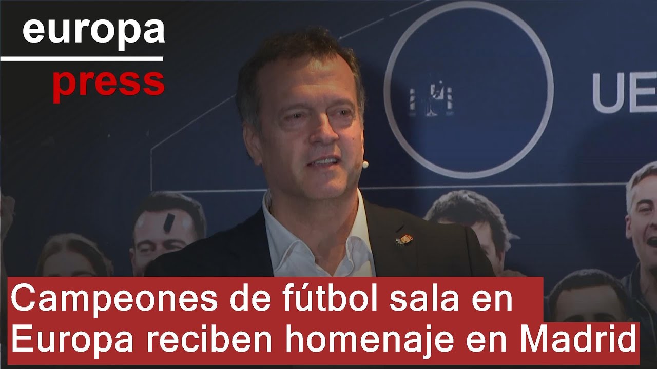 Los campeones de Europa de f&uacute;tbol sala, homenajeados en Madrid: 