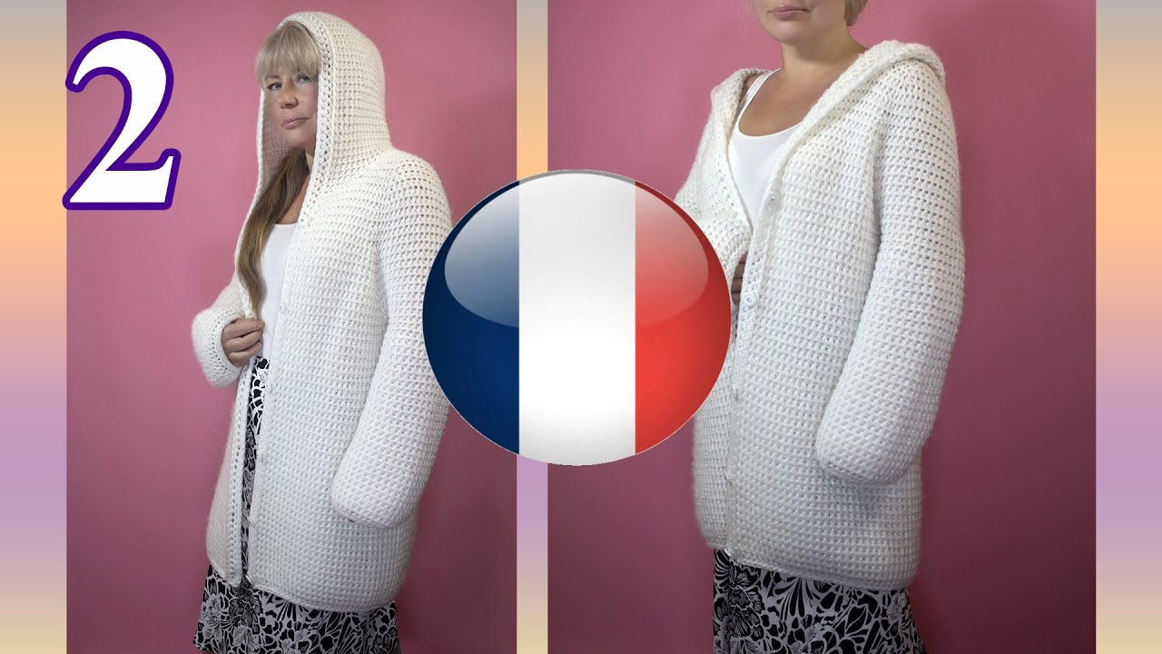 Tuto Facile Cardigan à capuche au crochet Elf, 1 seule couture! Manche raglan, pour débutant. №2