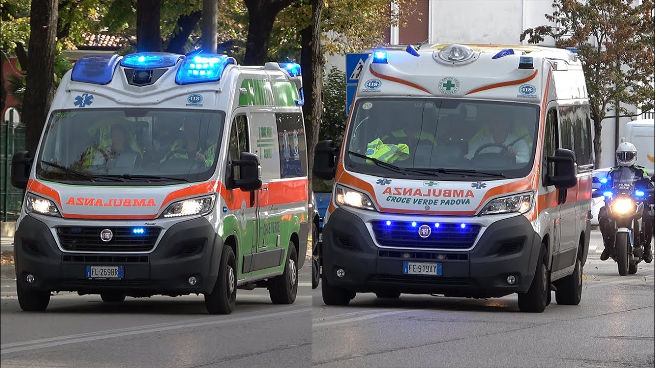 Ambulanze Croce Verde Padova + Croce Verde Servizi - Green Cross ambulance responding code 3