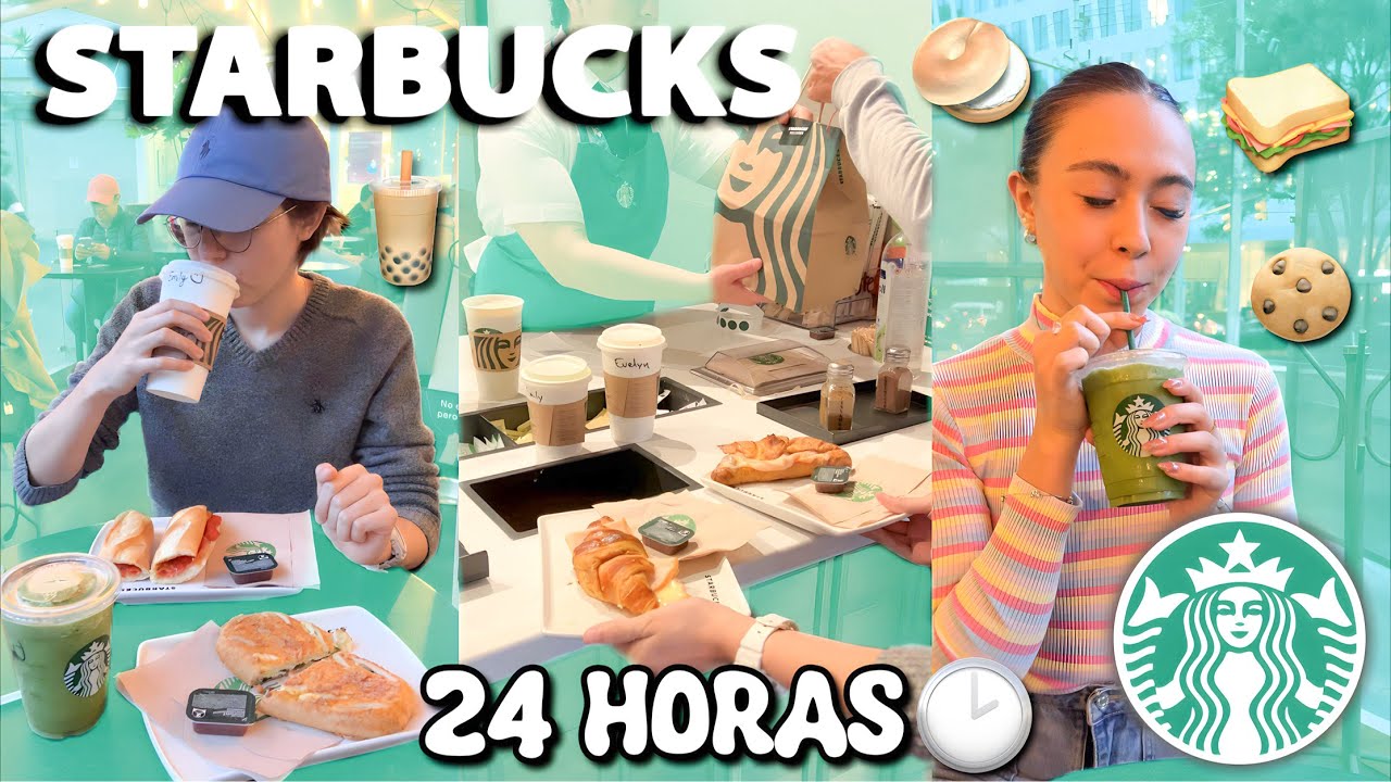 24 HORAS COMIENDO EN STARBUCKS😋🥐- Emilyn