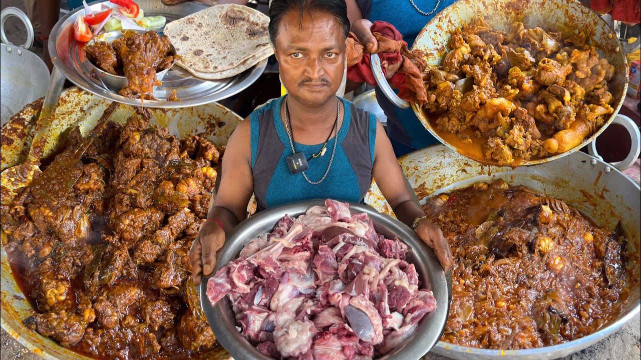 सिलबट्टे पर सारा मसाला पीस बिना एक बूँद पानी का बनाते Bhunja Meat||हलवाई से सीखे Bhunja Mutton बनाना