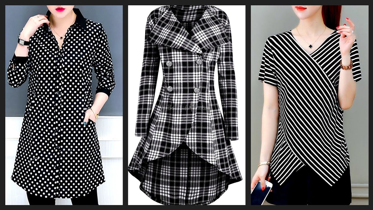 stylish and trendy cotton designer long tunic casual plaid high low button embellished Tshirts part1