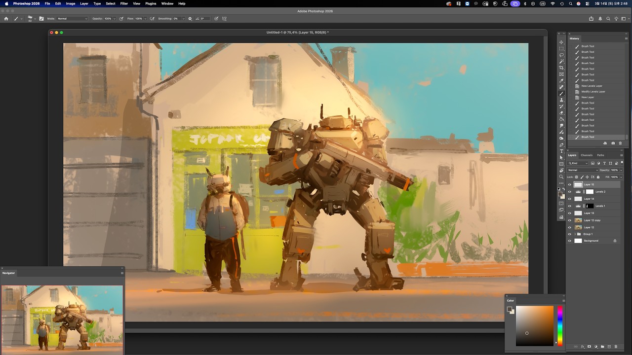 robot standing artwork process