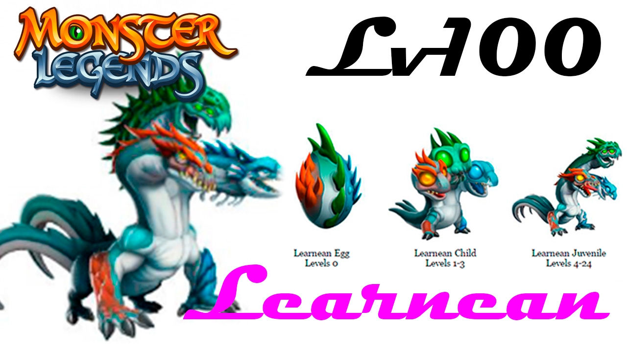 Learnean 1 to 100 Трехглавый монстр природы огня и воды на прокачку Monster Legends