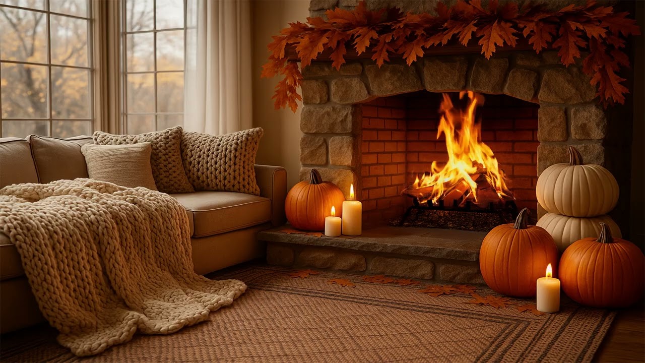 Cozy Thanksgiving Fireplace Ambience | Peaceful Autumn Afternoon of Gratitude 🍂🕯️🔥