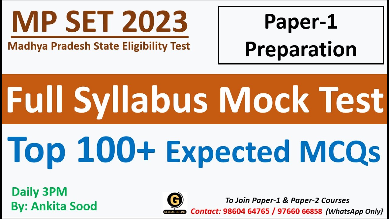 Important MCQs for MP SET 2023 | Madhya Pradesh  SET  Paper 1 Full Syllabus Mock Test
