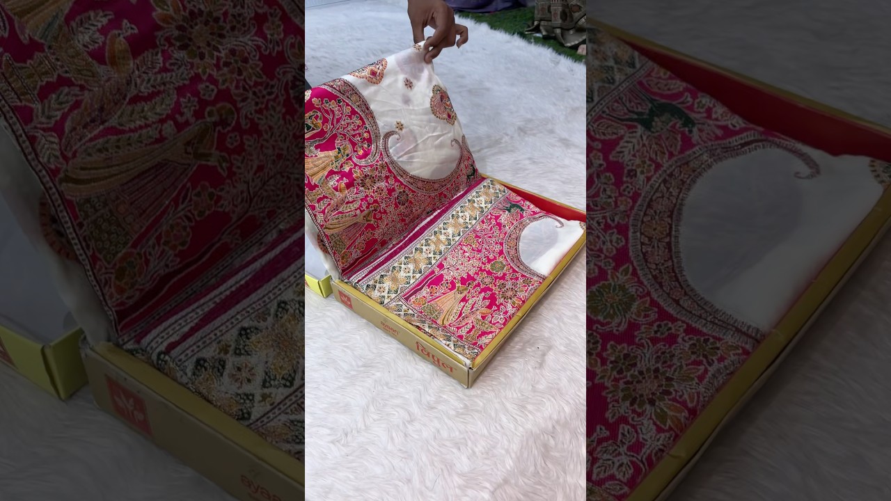 A very beautiful pure pasmina white and pink colour Sarees 