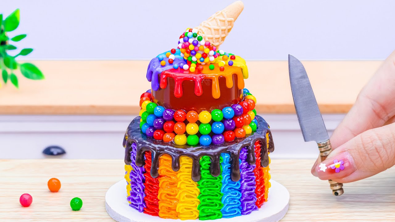 Mini Rainbow Cake Recipe With Ice Cream 🌈 Stunning Rainbow Cake Decoration DIY