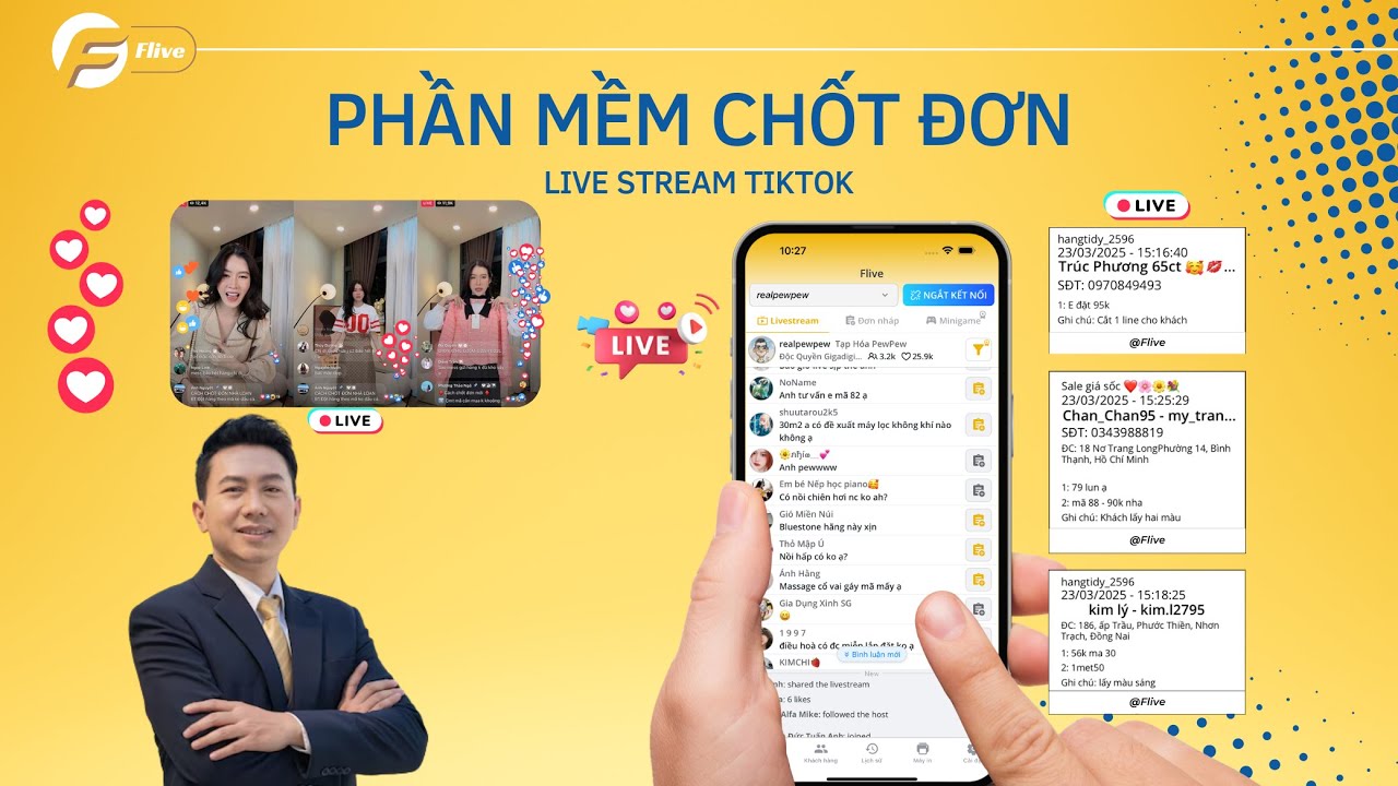 Phần mềm in b&igrave;nh luận, chốt đơn live Stream tr&ecirc;n Tiktok của Flive