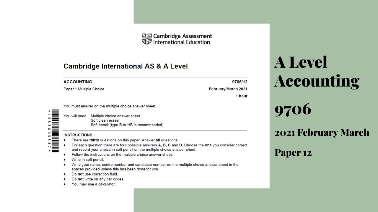 A Level Accounting February March 2021 Paper 12 9706/12