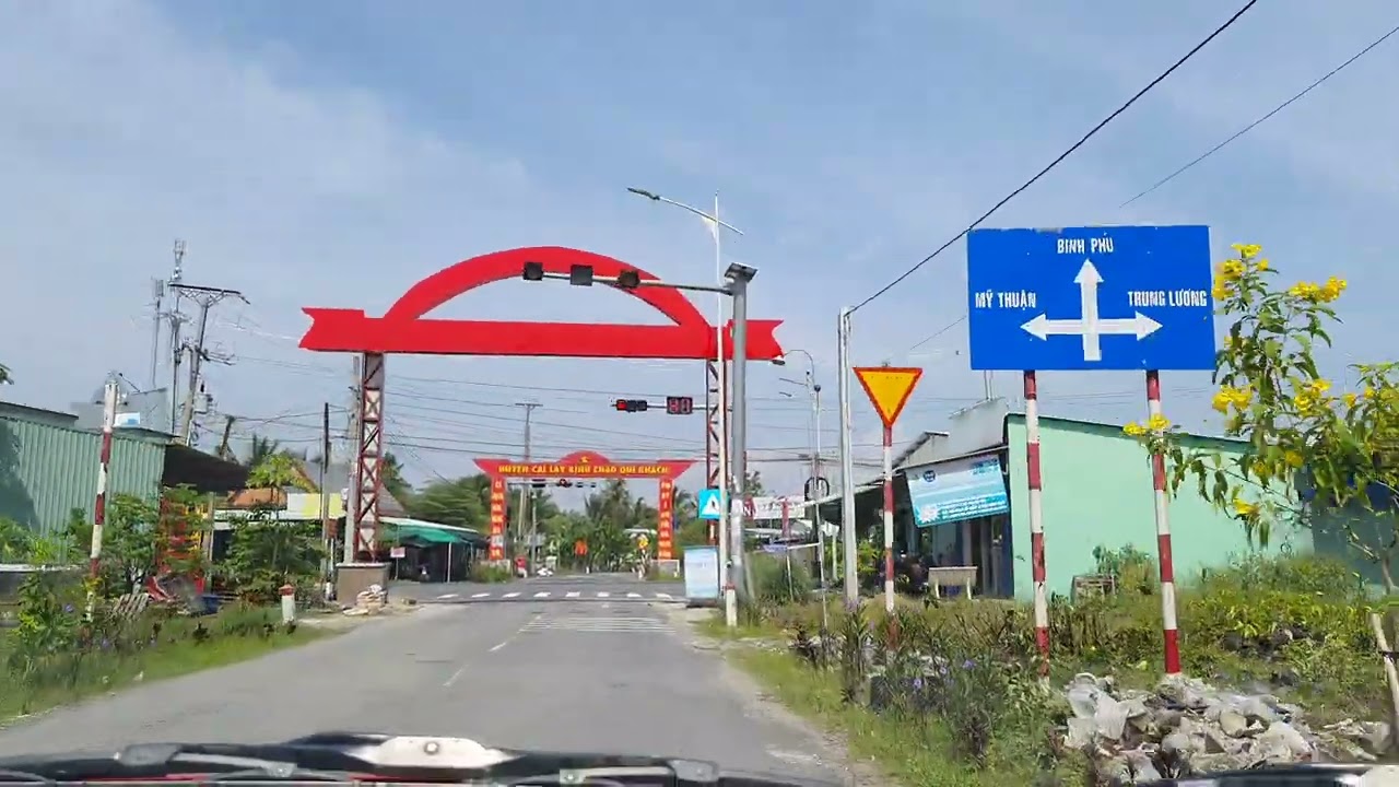 #141.(p4) Tp.Mỹ Tho đi Tx.Cai Lậy.(Cổng chào Ấp Xuân Sắc đến Chợ Cai Lậy),12km.