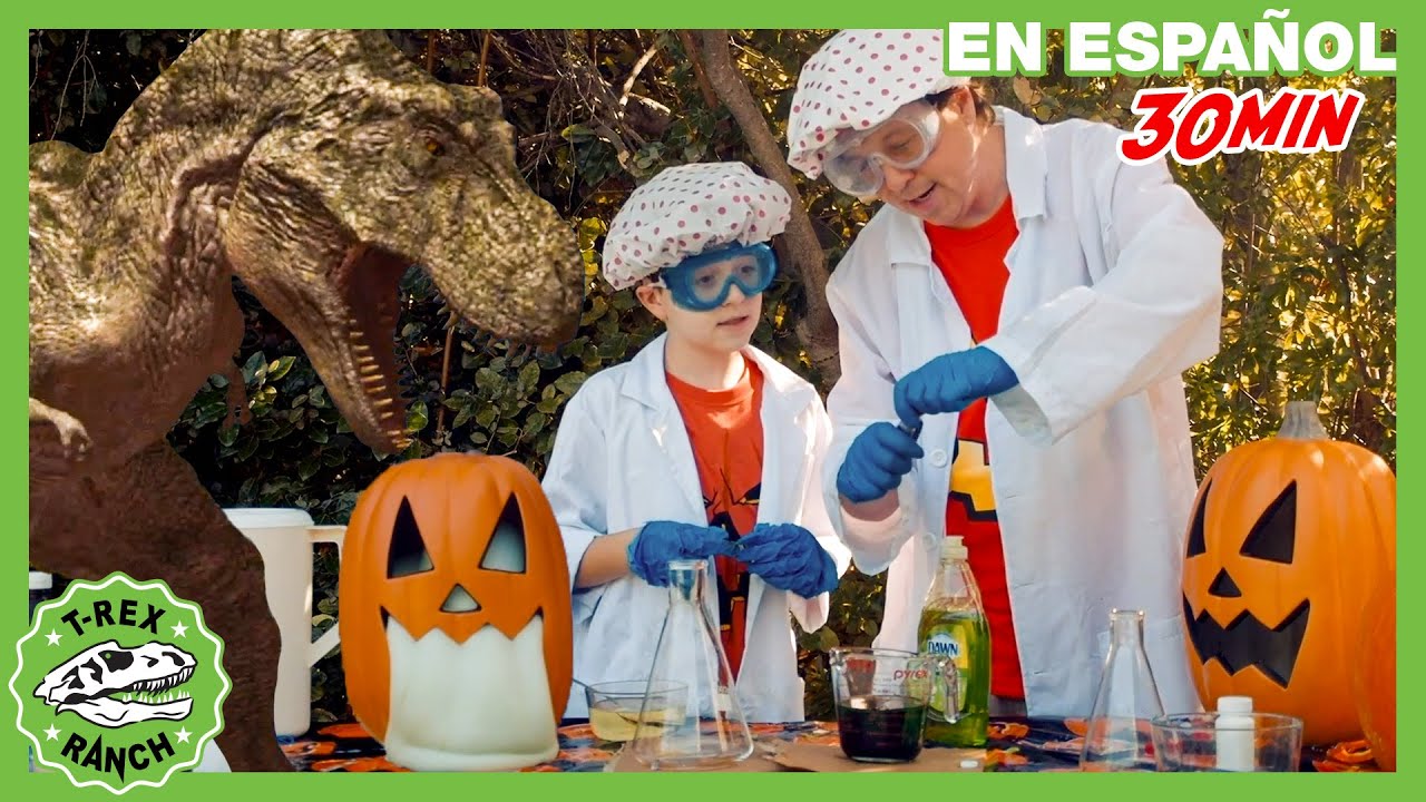 Dinosaurios y experimentos de ciencia en Halloween | Videos de dinosaurios y juguetes para niños