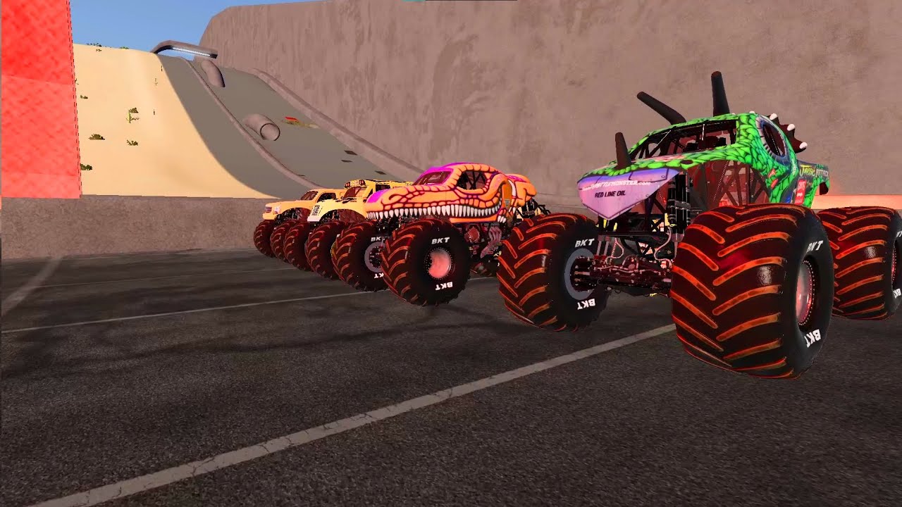 Who's SURVIVE? 5 Monster Trucks Downhill Madness | BeamNg.Drive