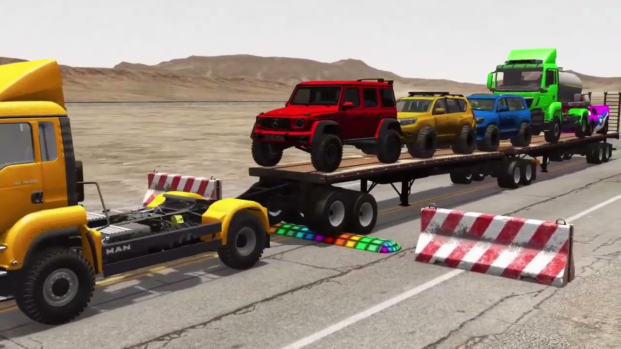 TRANSPORTING PIXAR CARS & FRUITS WITH COLORED & JOHN DEERE vs CLAAS vs TRACTORS - BeamNG.drive #962