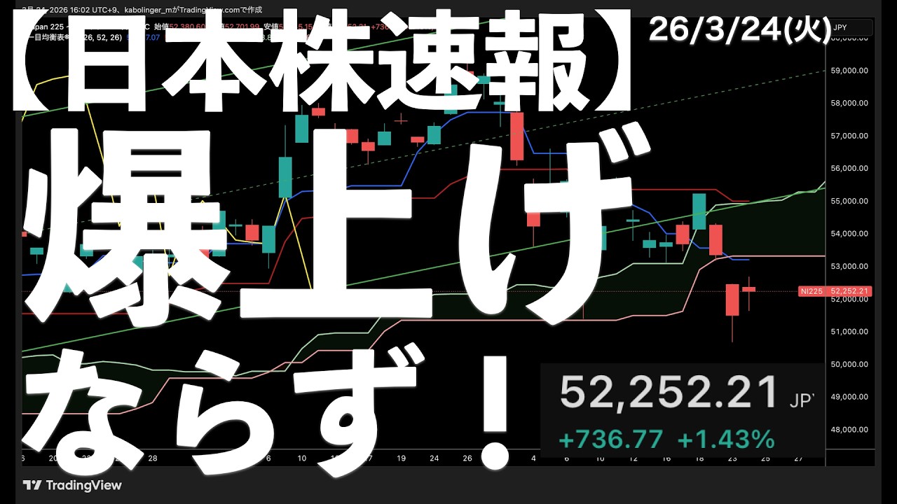 【日本株速報】26/3/24 爆上げならず！ザラ場に失速！　#日本株  #半導体　#topix