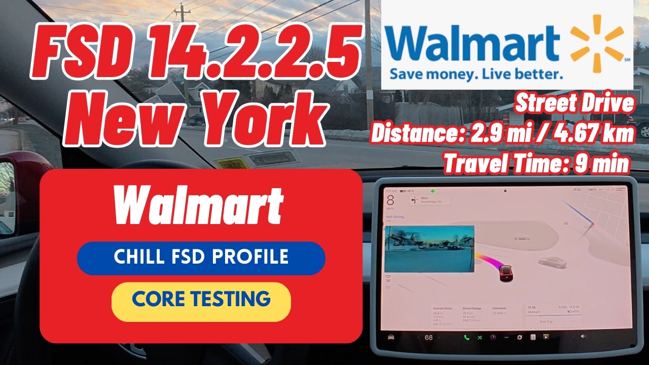 Tesla FSD v14.2.2.5 Chill Mode to Walmart – Real Test & Intervention