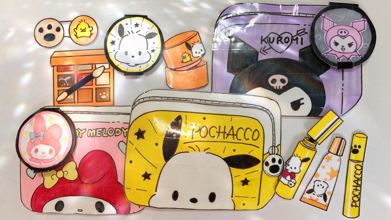 【paperdiy】ポチャッコのポーチとメイク道具作り🐶#paperdiy#sanrio#cosmetics #howto
