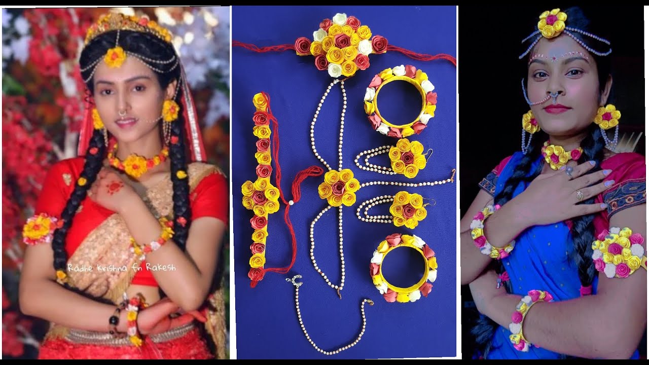 Radha krishna jewellery paper rose bracelet with finger ring !! DIY jewellery