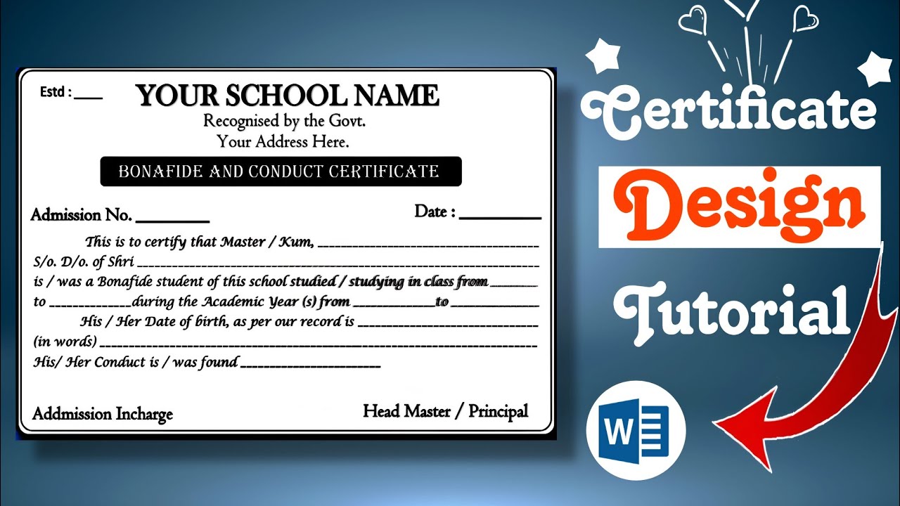 Bonafied certificate design in Ms word