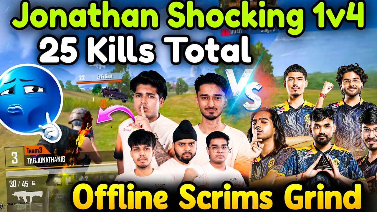Jonathan Shocking 1v4😱 GodLike vs TAG☠️ 25 Finishes Total😲 Offline Scrims🚨